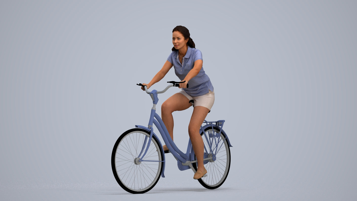 realistic 3D people woman casual cycling, render-ready for V-Ray and Corona, FBX OBJ, standing pose render