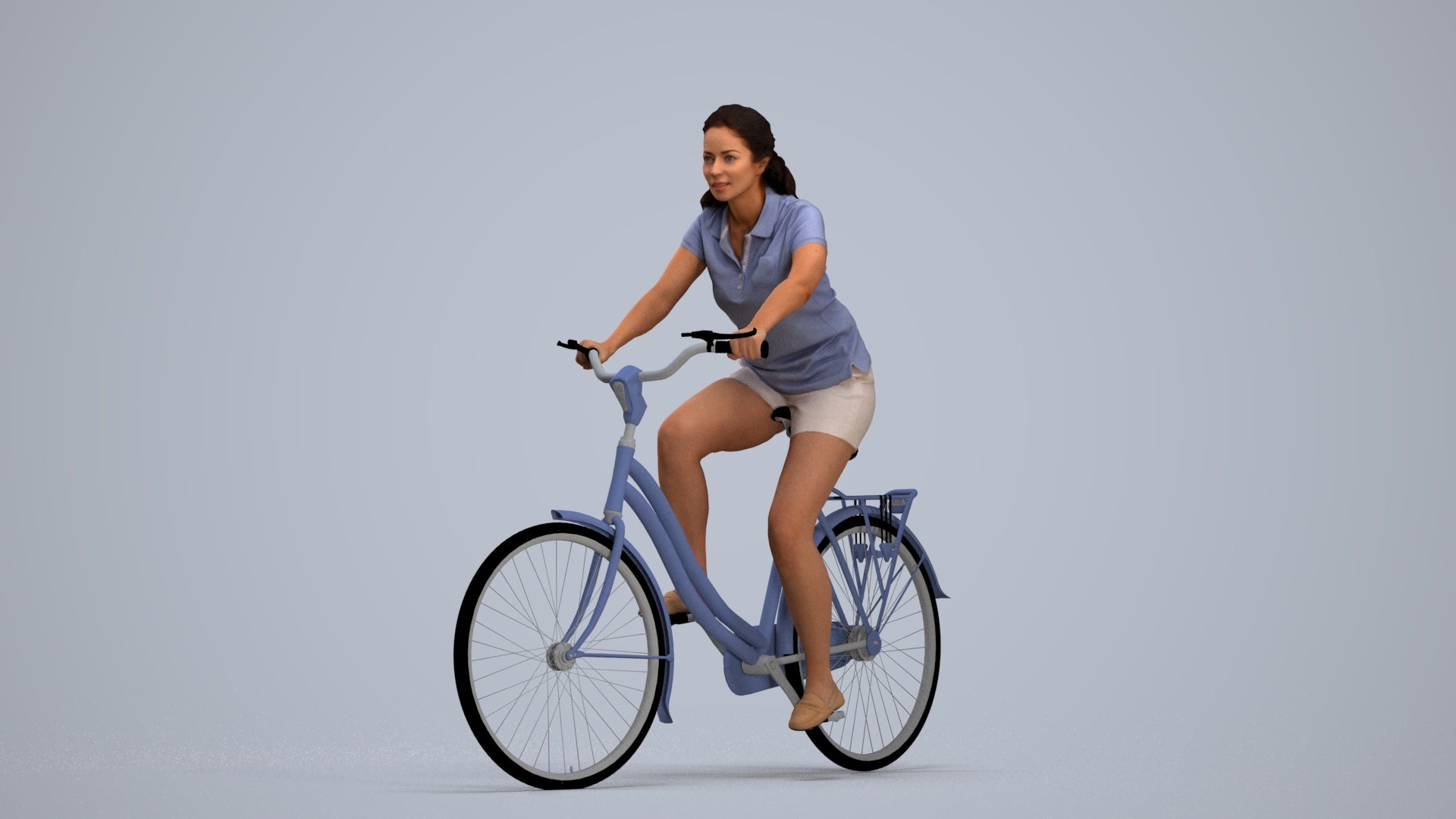 realistic 3D people woman casual cycling, render-ready for V-Ray and Corona, FBX OBJ, standing pose render