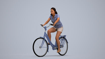 realistic 3D people woman casual cycling, render-ready for V-Ray and Corona, FBX OBJ, standing pose render