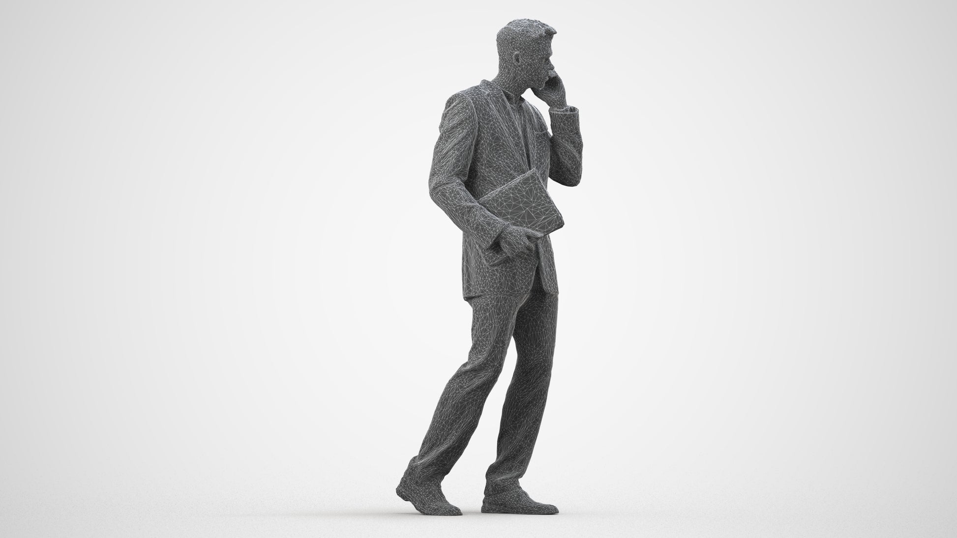 realistic 3D people man business, render-ready for V-Ray and Corona, FBX OBJ, wireframe side view