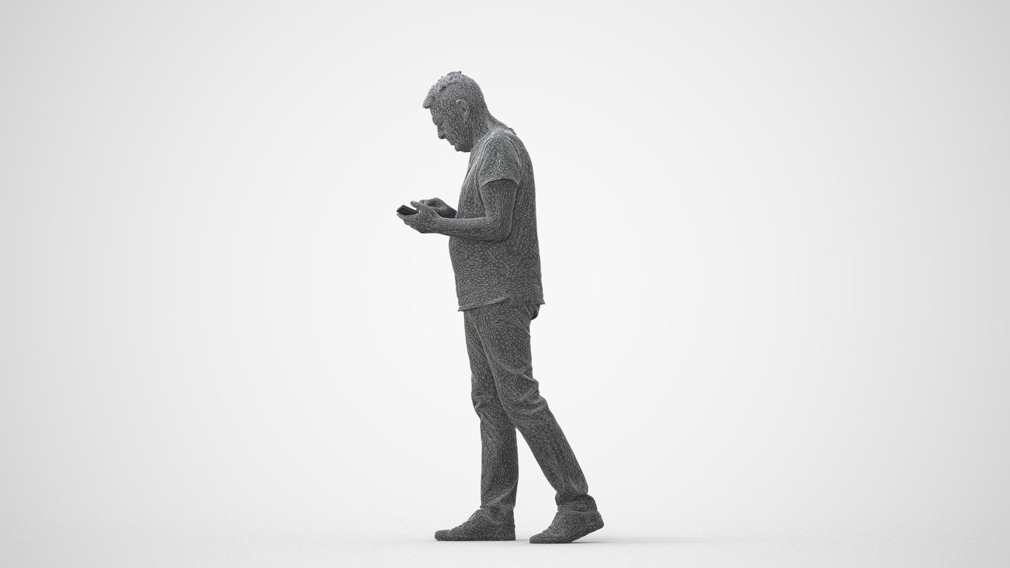 photogrammetry 3D senior man casual walking, realistic human model archviz FBX, square thumbnail