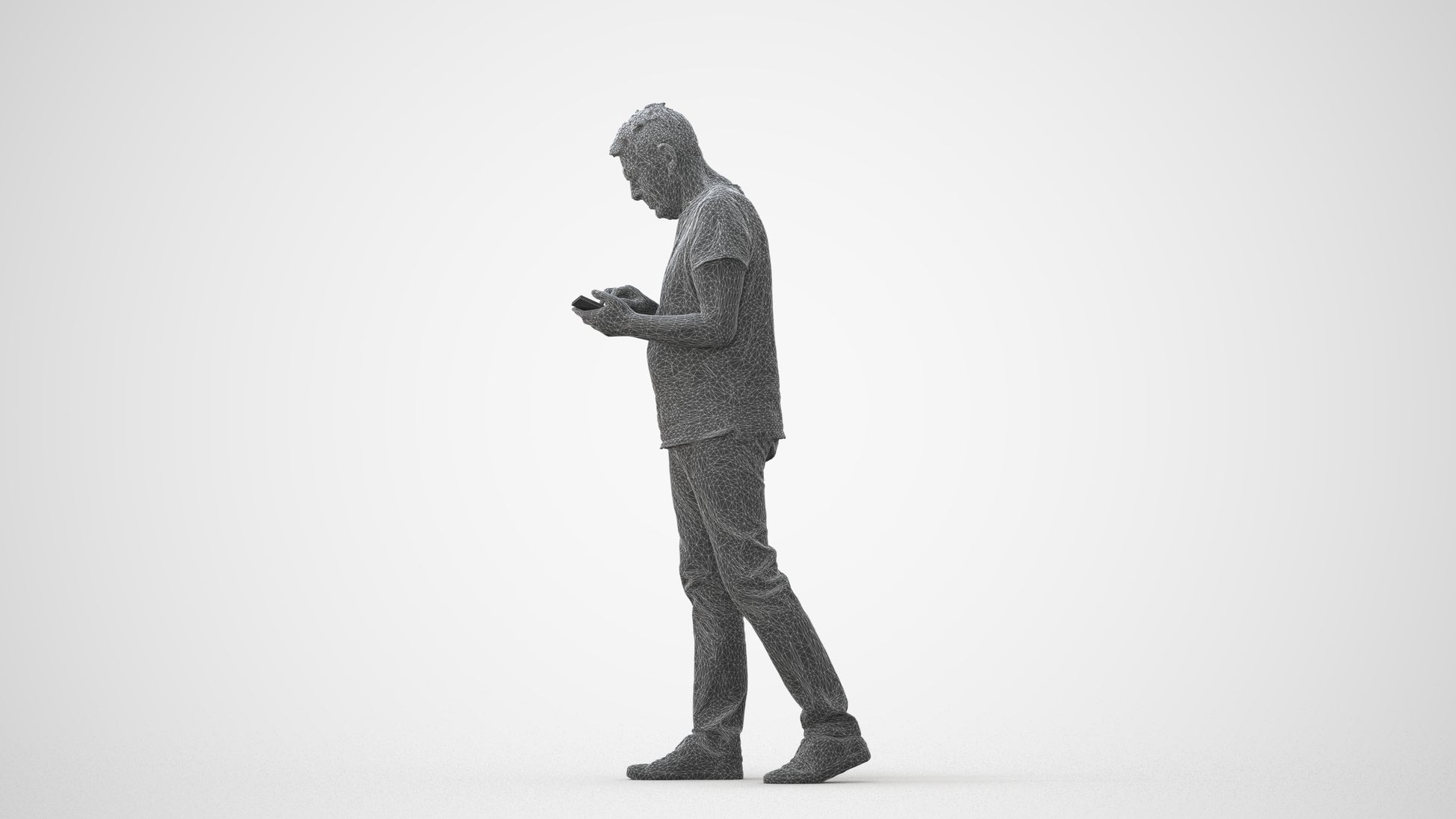photogrammetry 3D senior man casual walking, realistic human model archviz FBX, square thumbnail