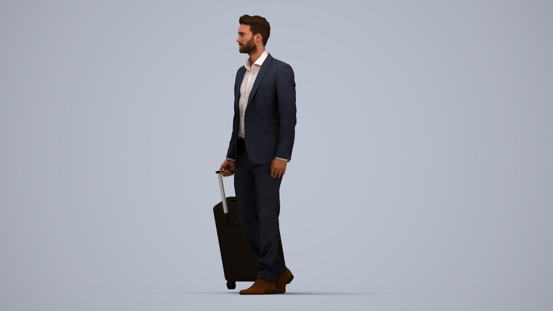 realistic 3D human man business, archviz people FBX OBJ for Blender, top-down view render
