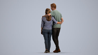 3D human model woman casual couple, photogrammetry scanned person for archviz, front view render
