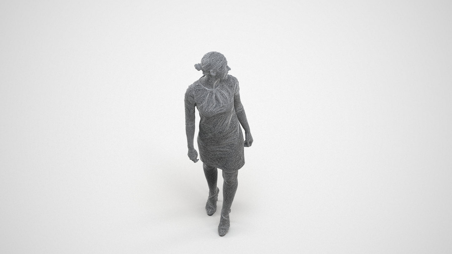 scanned 3D woman business standing, photogrammetry people for Enscape and V-Ray, wireframe three-quarter view