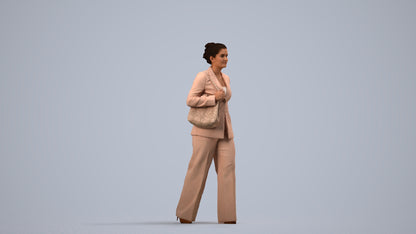 realistic 3D human woman business standing, archviz people FBX OBJ for Blender, side view render