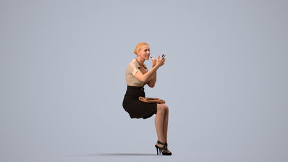 3D human model woman casual sitting, photogrammetry scanned person for archviz, side view render