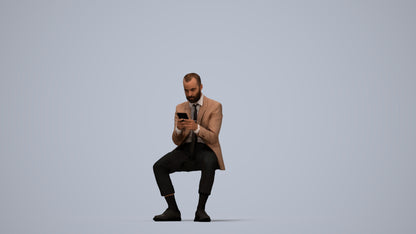 3D human model man business, photogrammetry scanned person for archviz, top-down view render