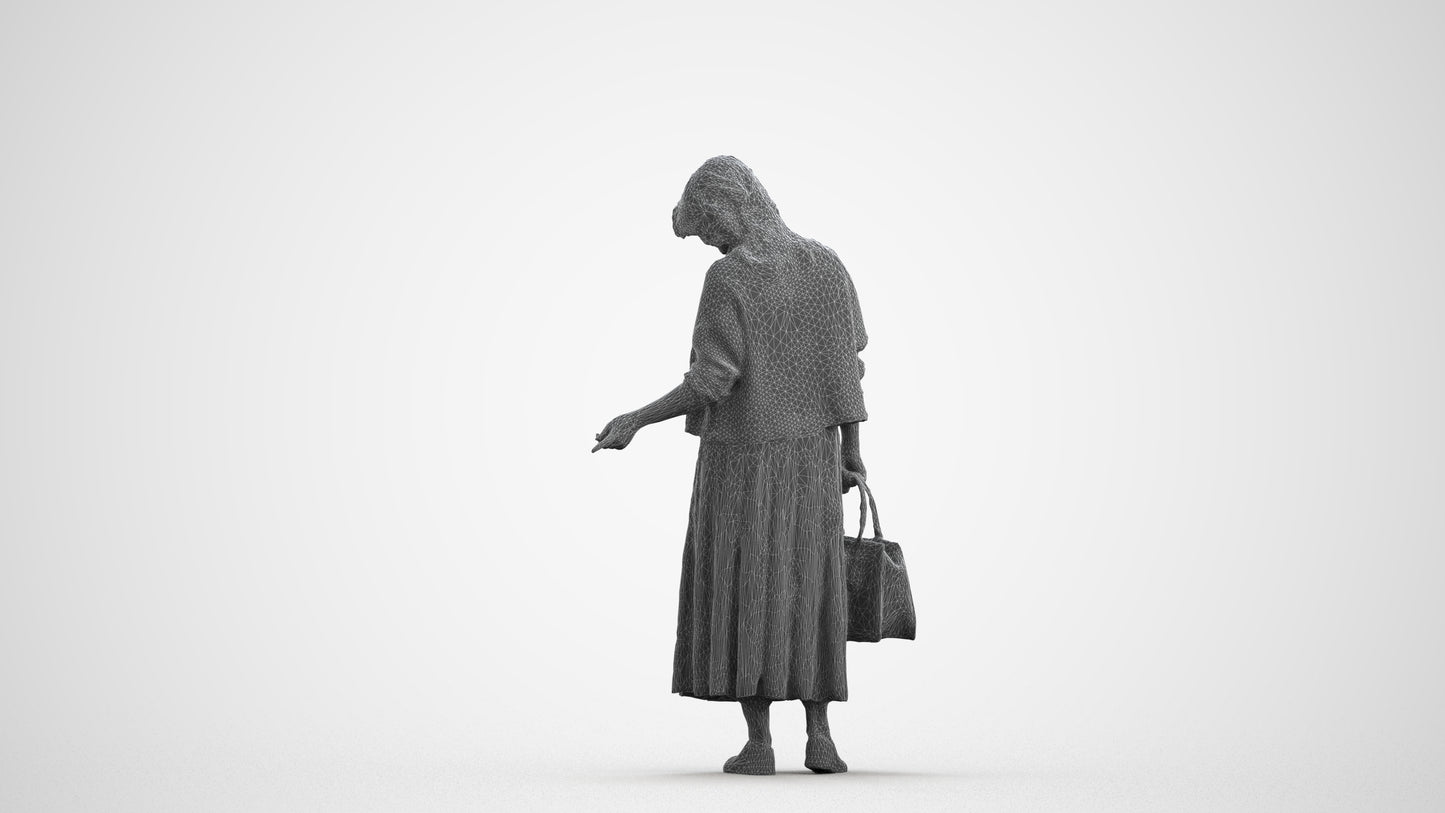 scanned 3D woman casual shopping, photogrammetry people for Enscape and V-Ray, wireframe front view