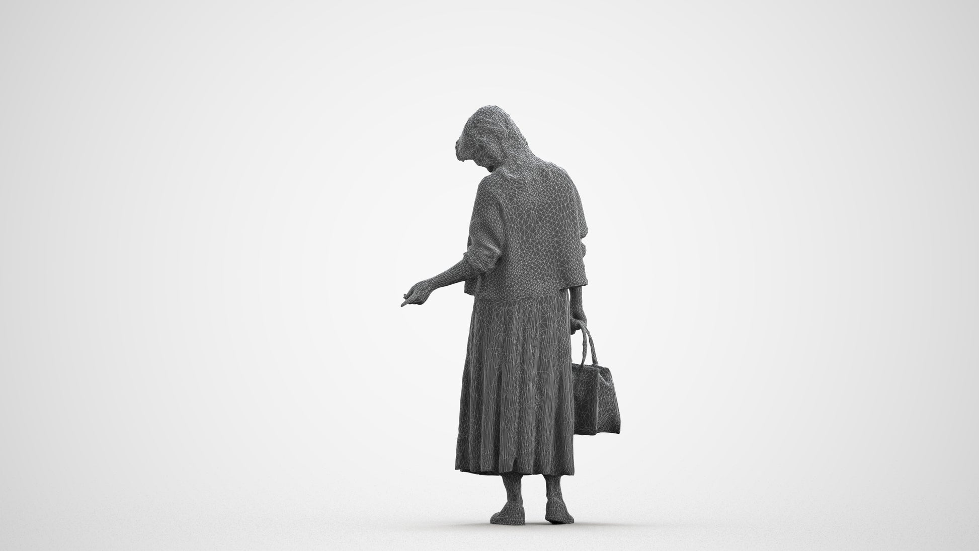 scanned 3D woman casual shopping, photogrammetry people for Enscape and V-Ray, wireframe front view