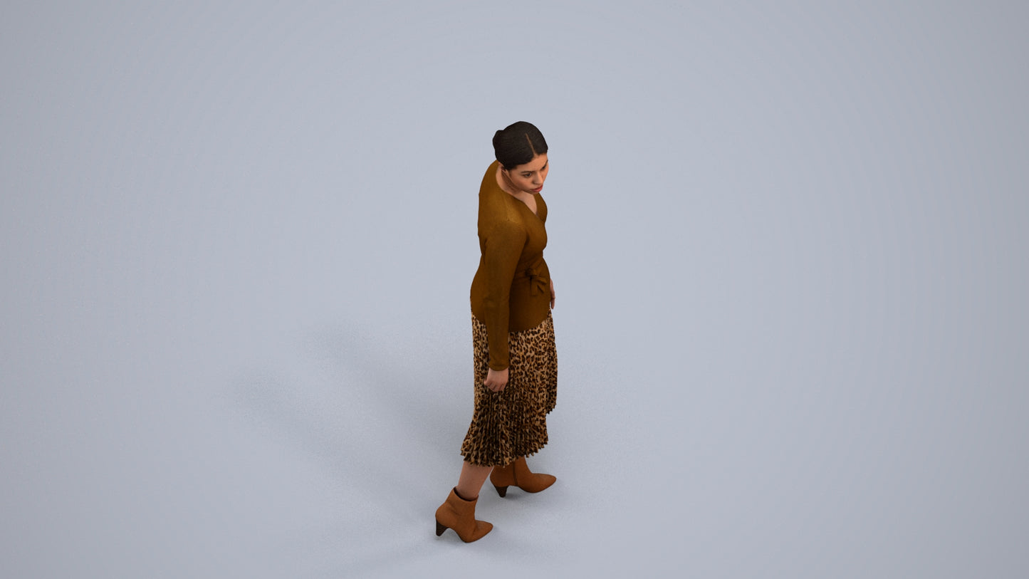 realistic 3D human woman casual walking, archviz people FBX OBJ for Blender, back view render