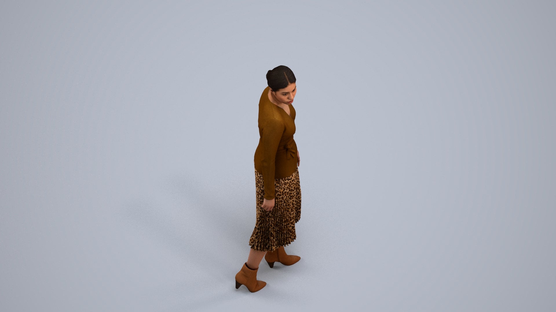 realistic 3D human woman casual walking, archviz people FBX OBJ for Blender, back view render