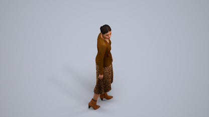 realistic 3D human woman casual walking, archviz people FBX OBJ for Blender, back view render