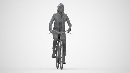 realistic 3D woman casual cycling, scanned archviz people for Blender and 3ds Max, wireframe back view