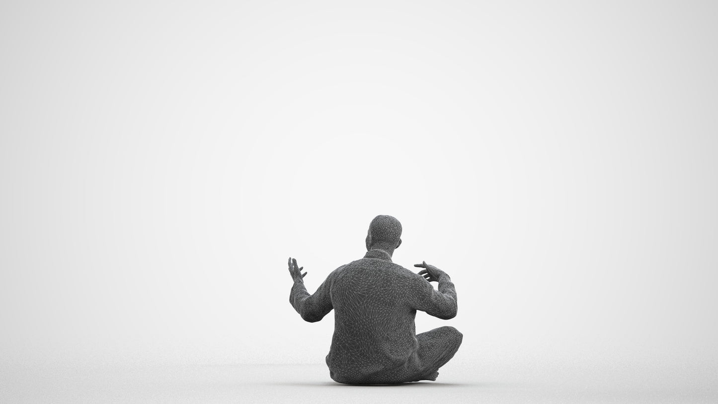 realistic 3D people man sitting, render-ready for V-Ray and Corona, FBX OBJ, wireframe front view