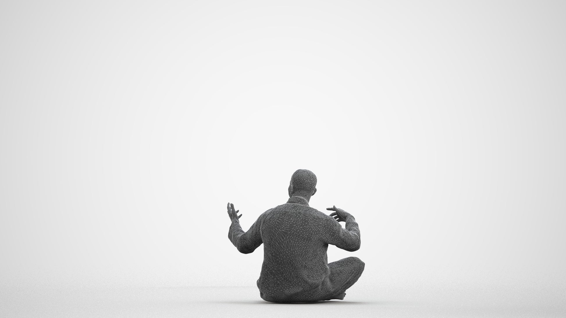 realistic 3D people man sitting, render-ready for V-Ray and Corona, FBX OBJ, wireframe front view