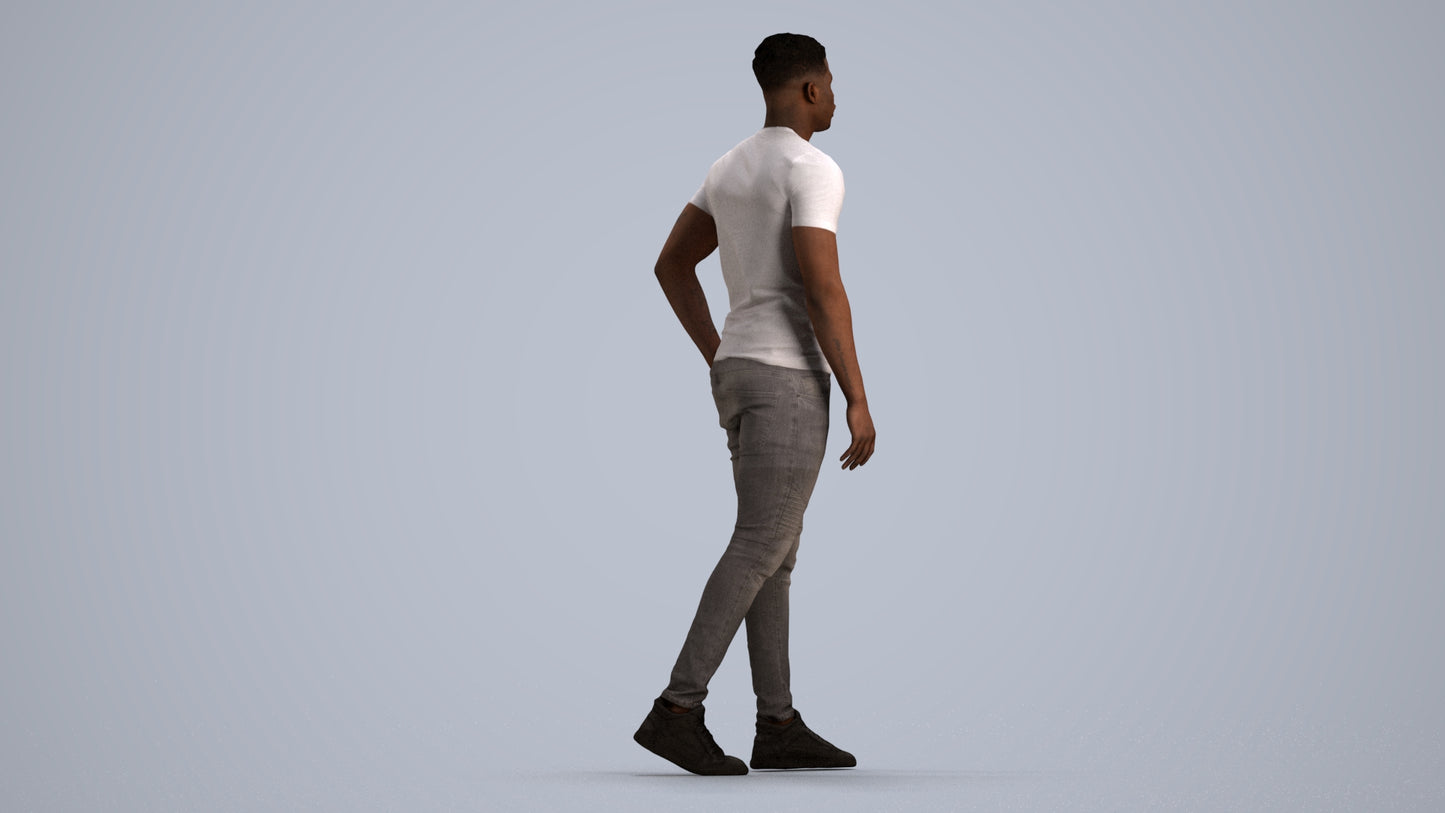 scanned 3D man casual walking, photogrammetry people for Enscape and V-Ray, front view render