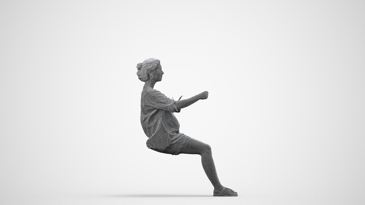 3D scanned woman driving casual, photorealistic archviz people for Enscape and SketchUp, wireframe side view