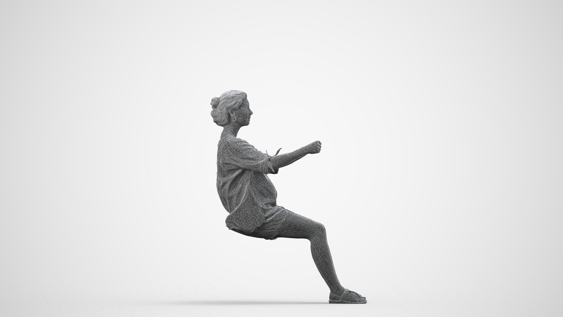 3D scanned woman driving casual, photorealistic archviz people for Enscape and SketchUp, wireframe side view