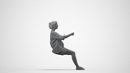 3D scanned woman driving casual, photorealistic archviz people for Enscape and SketchUp, wireframe side view