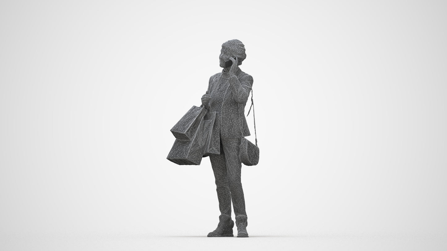 3D people model senior woman casual mix, scanned human for 3ds Max rendering, wireframe back view
