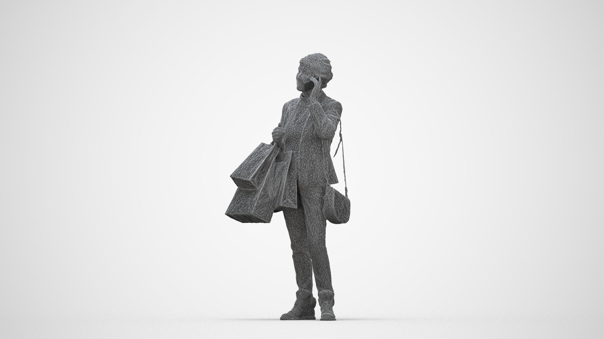 3D people model senior woman casual mix, scanned human for 3ds Max rendering, wireframe back view