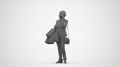 3D people model senior woman casual mix, scanned human for 3ds Max rendering, wireframe back view