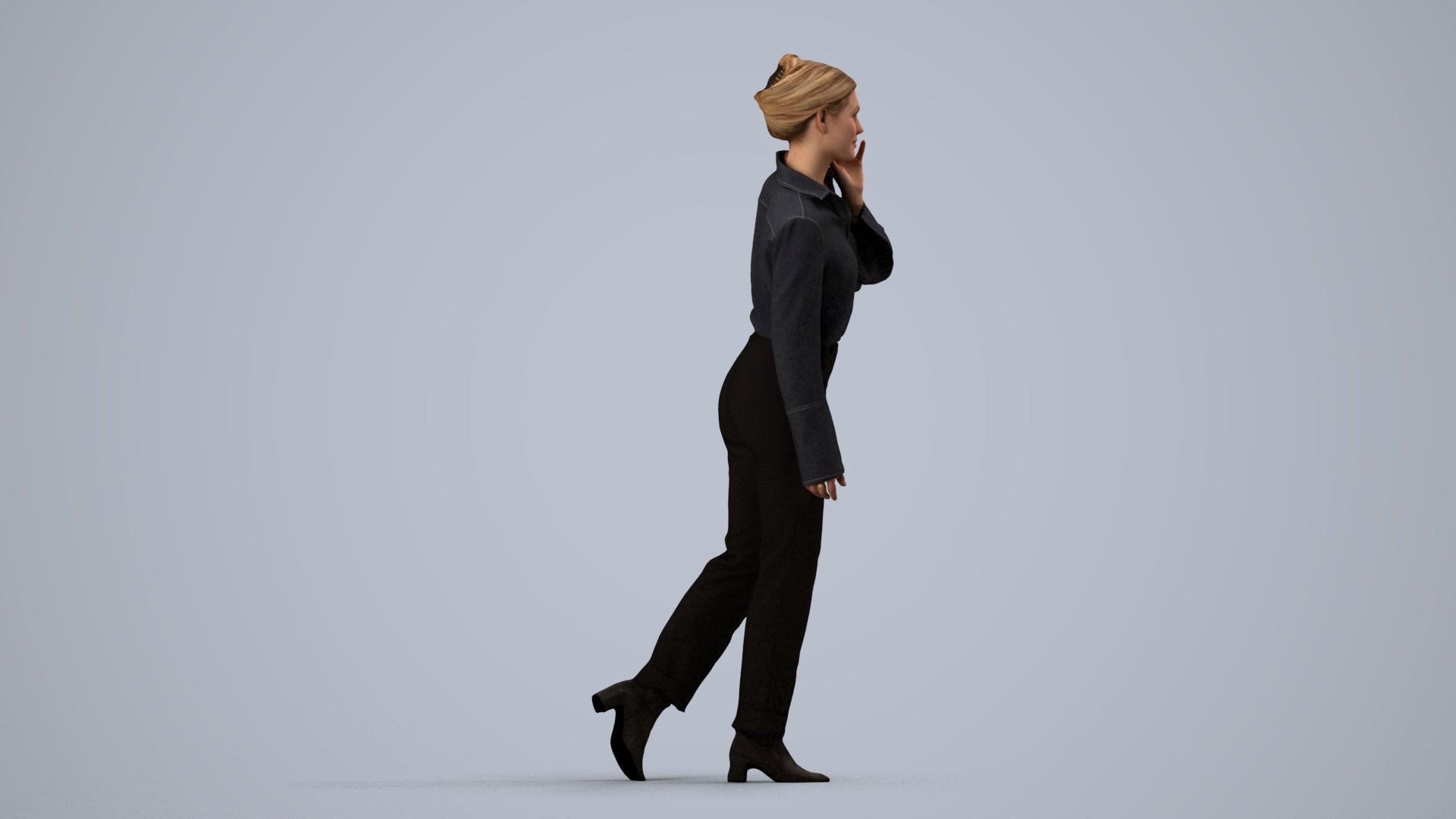 scanned 3D woman business walking, photogrammetry people for Enscape and V-Ray, side view render