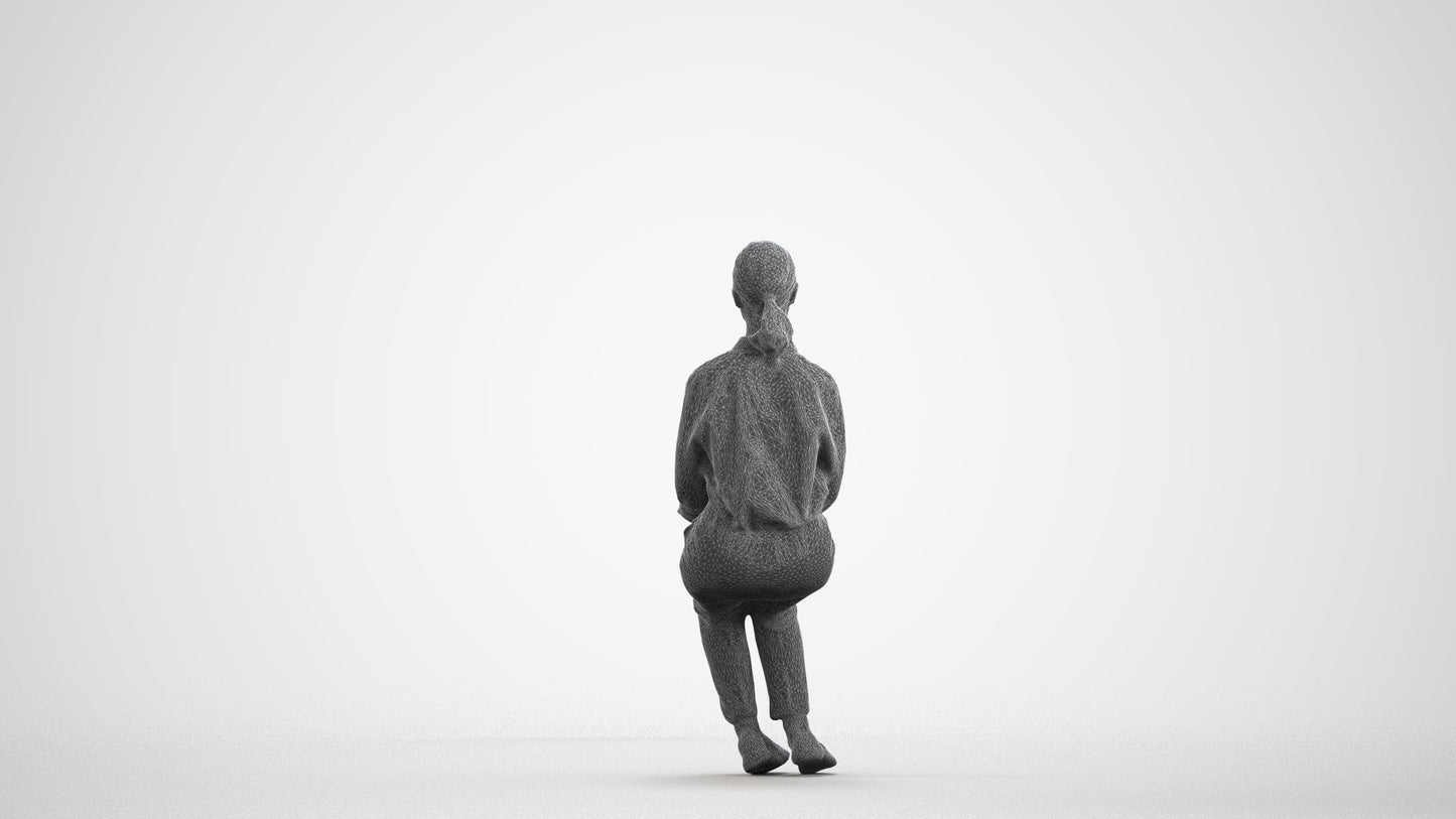 realistic 3D human girl kids, archviz people FBX OBJ for Blender, wireframe front view