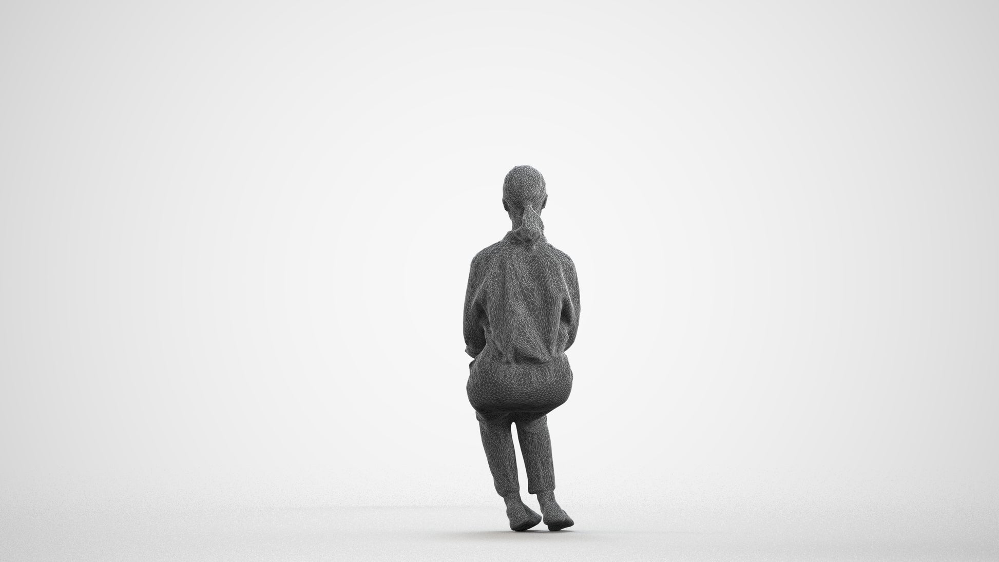 realistic 3D human girl kids, archviz people FBX OBJ for Blender, wireframe front view