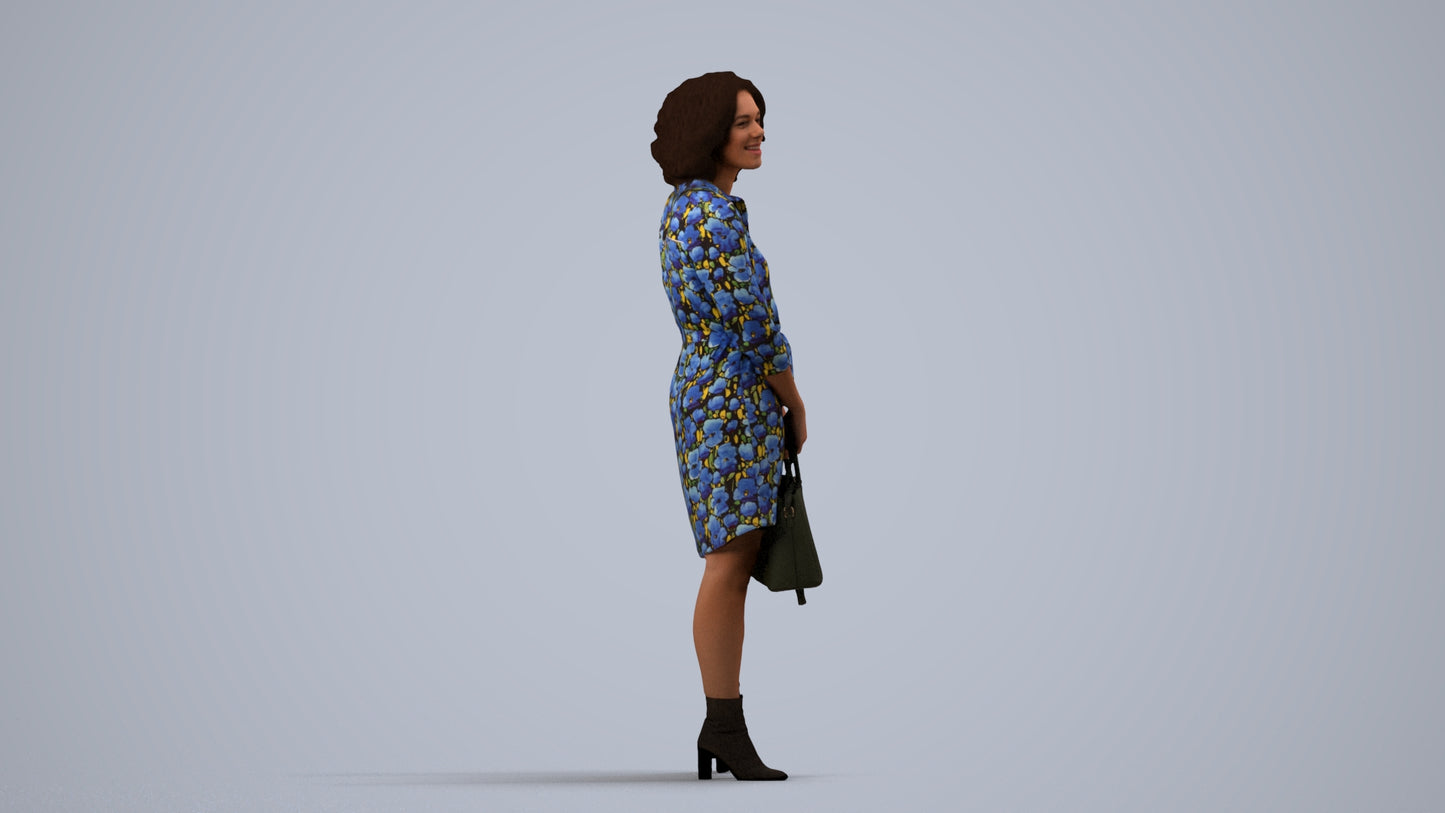 realistic 3D woman casual standing, scanned archviz people for Blender and 3ds Max, side view render