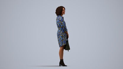 realistic 3D woman casual standing, scanned archviz people for Blender and 3ds Max, side view render