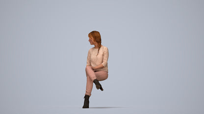 photogrammetry 3D girl business sitting, realistic human model archviz FBX, top-down view render