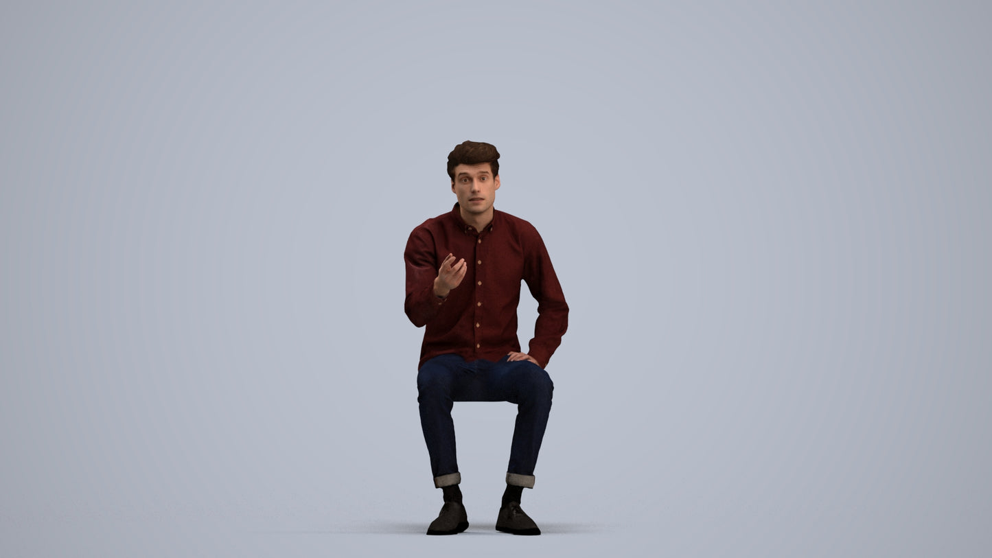 realistic 3D people man casual sitting, render-ready for V-Ray and Corona, FBX OBJ, standing pose render