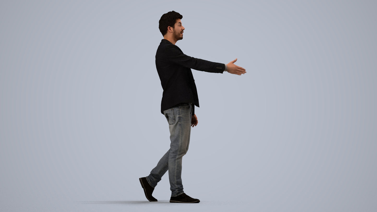 realistic 3D man casual business, scanned archviz people for Blender and 3ds Max, side view render