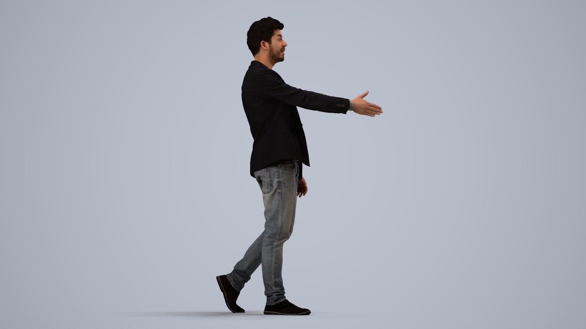 realistic 3D man casual business, scanned archviz people for Blender and 3ds Max, side view render