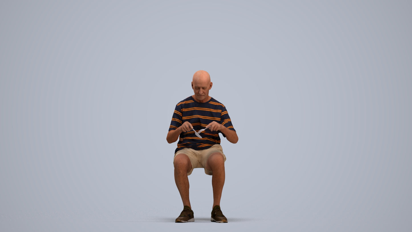 3D scanned senior man sitting casual, photorealistic archviz people for Enscape and SketchUp, standing pose render
