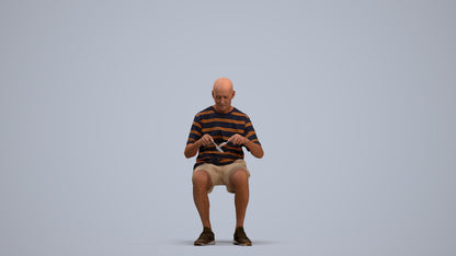 3D scanned senior man sitting casual, photorealistic archviz people for Enscape and SketchUp, standing pose render
