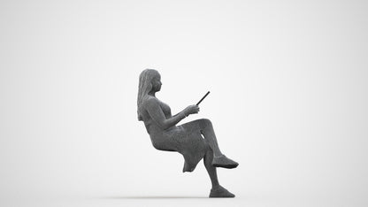 realistic 3D human woman casual sitting, archviz people FBX OBJ for Blender, wireframe side view