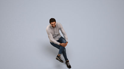 realistic 3D human man casual sitting, archviz people FBX OBJ for Blender, back view render