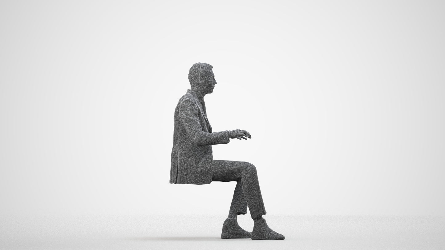 realistic 3D human man business, archviz people FBX OBJ for Blender, wireframe side view