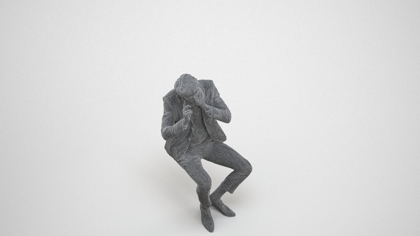 realistic 3D human man business, archviz people FBX OBJ for Blender, wireframe three-quarter view