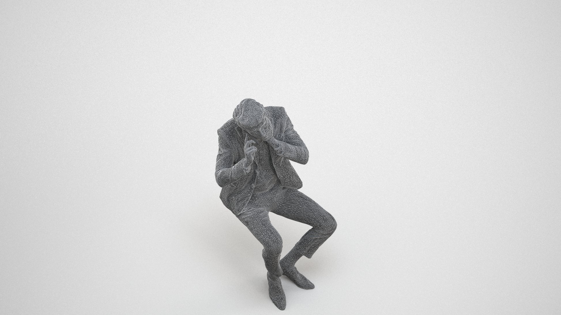 realistic 3D human man business, archviz people FBX OBJ for Blender, wireframe three-quarter view