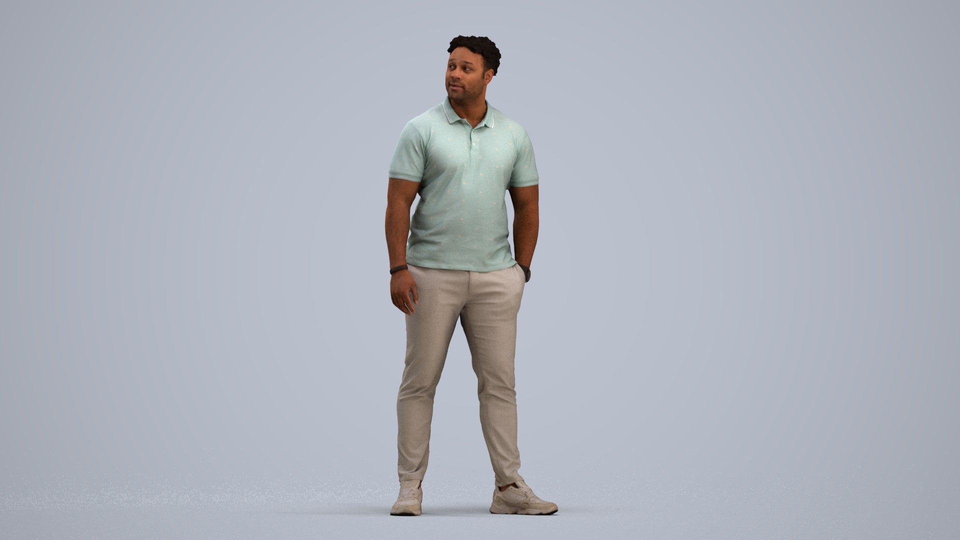 3D human model man casual standing, photogrammetry scanned person for archviz, standing pose render