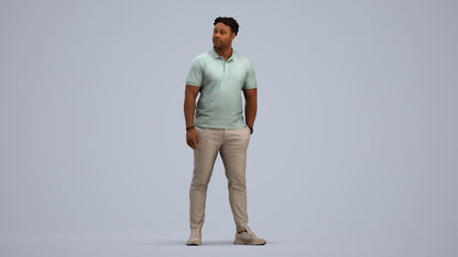 3D human model man casual standing, photogrammetry scanned person for archviz, standing pose render