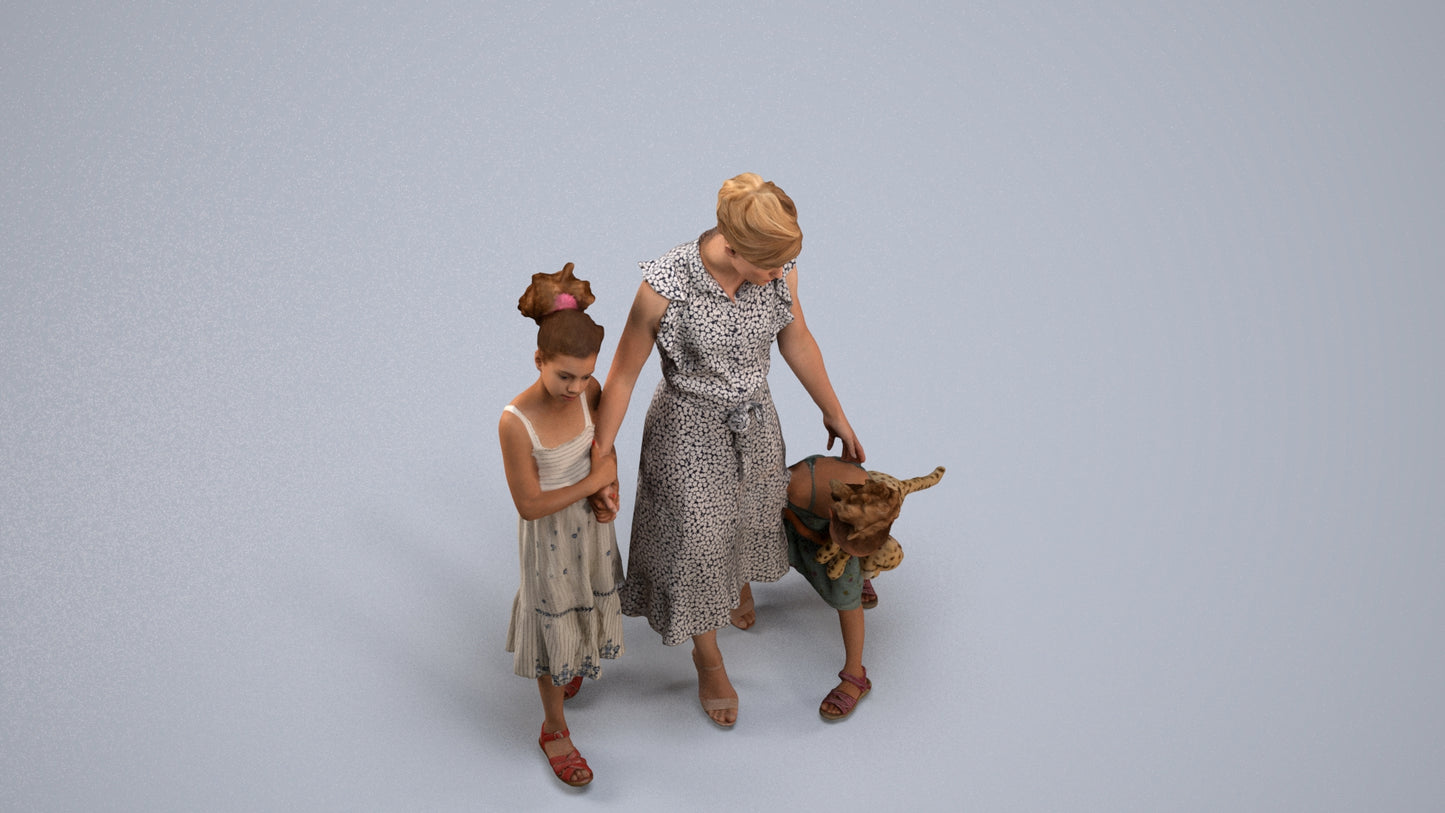 3D human model girl casual kids, photogrammetry scanned person for archviz, back view render