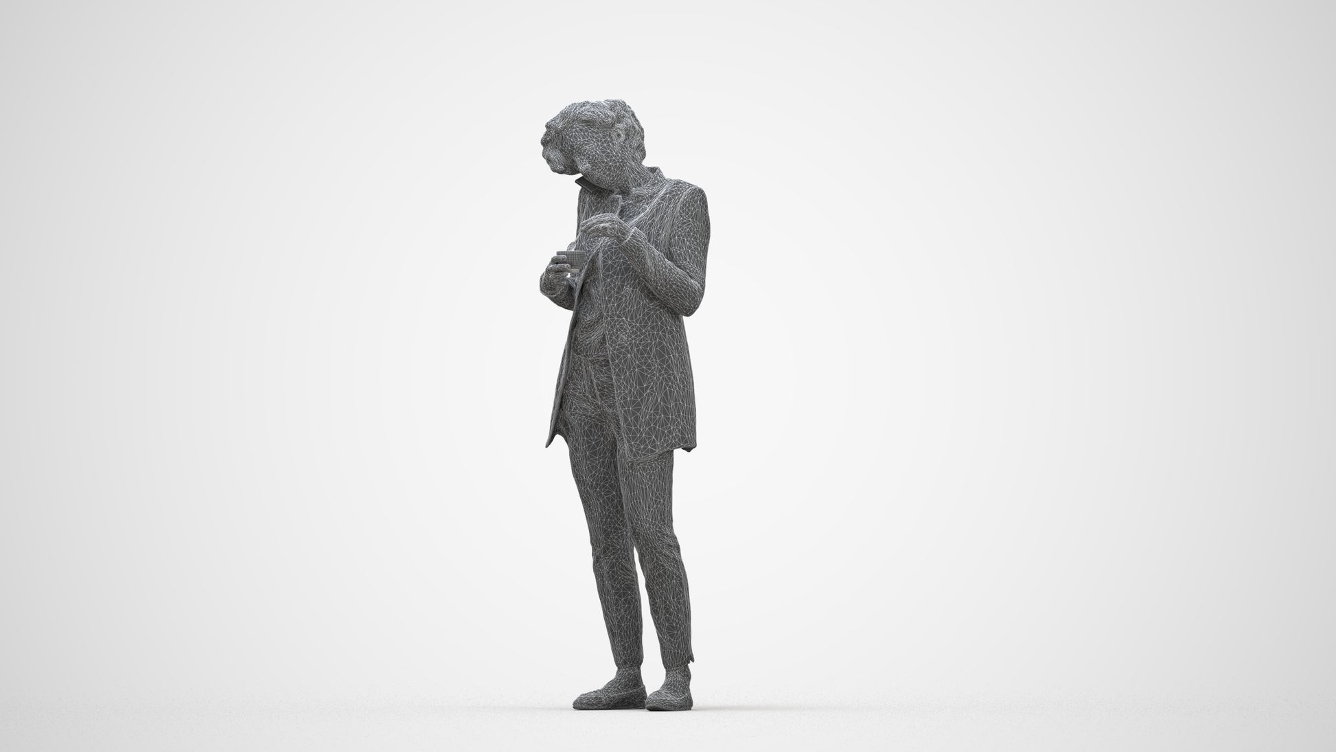 scanned 3D woman business standing, photogrammetry people for Enscape and V-Ray, wireframe back view