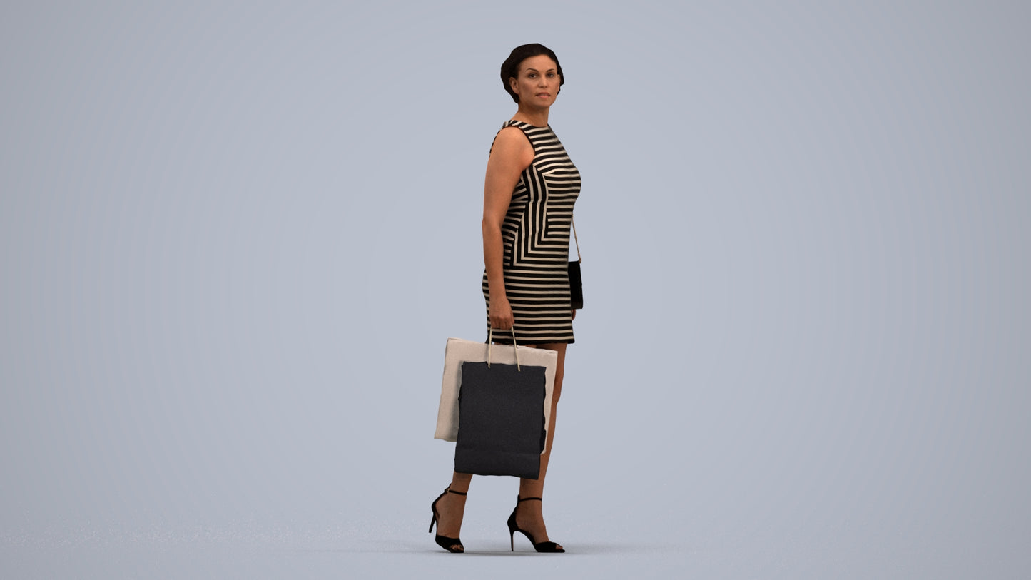 photogrammetry 3D woman casual shopping, realistic human model archviz FBX, standing pose render