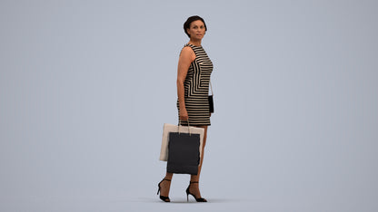photogrammetry 3D woman casual shopping, realistic human model archviz FBX, standing pose render