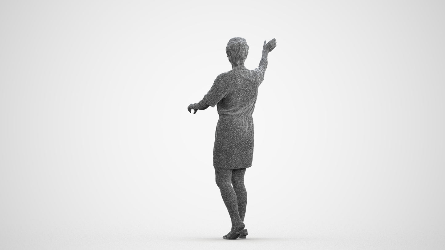 realistic 3D woman casual standing, scanned archviz people for Blender and 3ds Max, wireframe front view